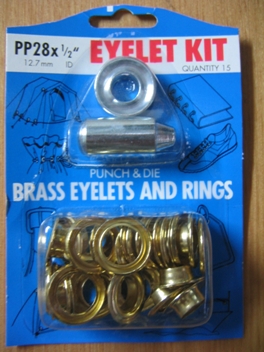 12.7mm (1/2") Brass Eyelets with Punch and Die (Pack of 15 eyelets) 